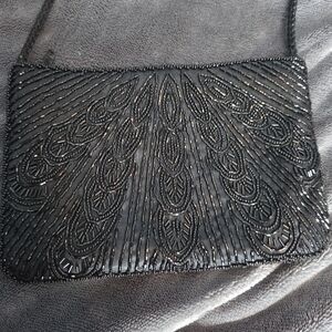 Elegant Black Beaded Cross Body Bag